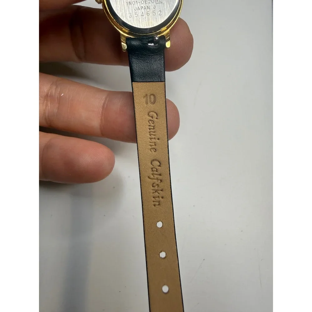 Seiko Quartz Watch 1N01-0E20 Gold Tone Black Dial Black Leather Strap Japan